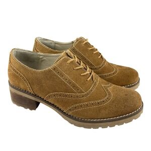 White Mountain Women's Arlow Oxfords Brogue 9M Brown Suede Wingtip Block Heel